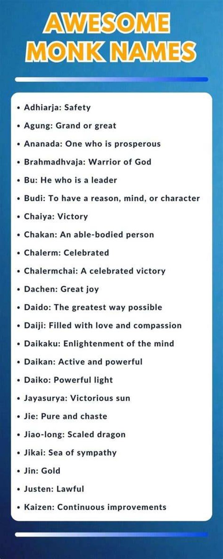50+ awesome monk names and their meanings from different traditions