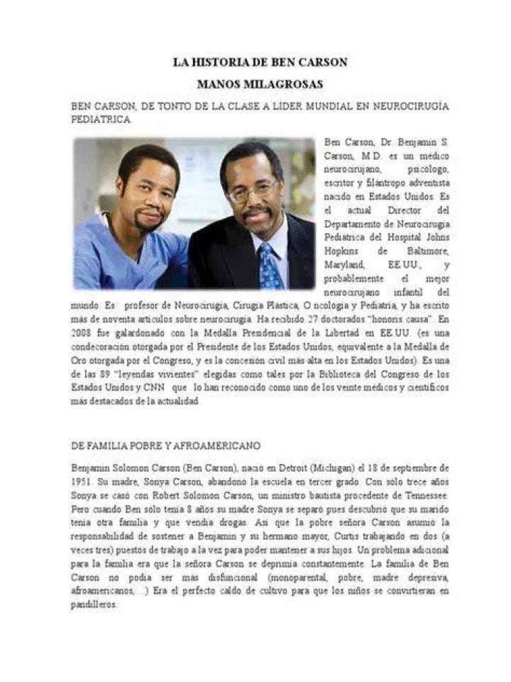 Ben Carson, una historia inspiradora, de talento y esfuerzo