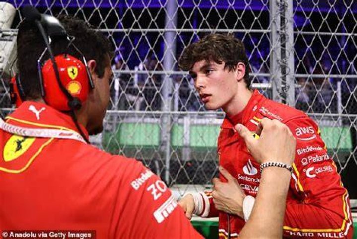 Oliver Bearman, 18, embraces his father in emotional scenes after