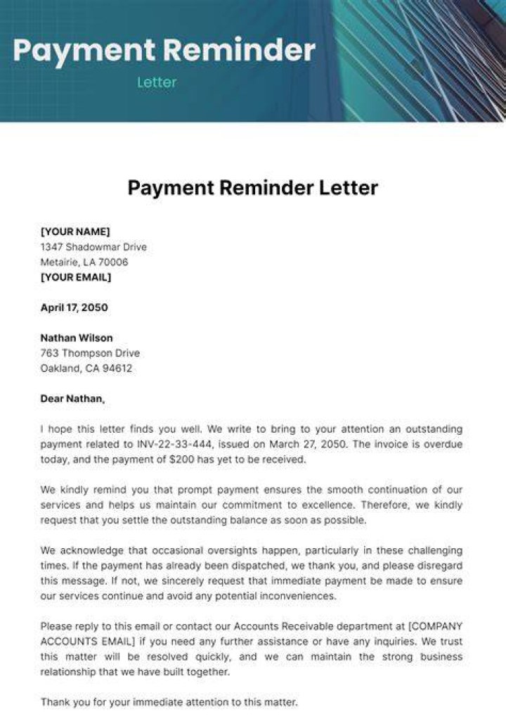 Payment Reminder Letter Template Download Printable PDF Templateroller