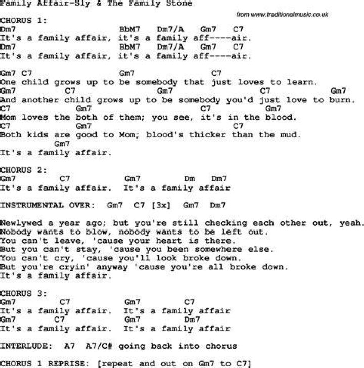 Protest song Family AffairSly & The Family Stone lyrics and chords"